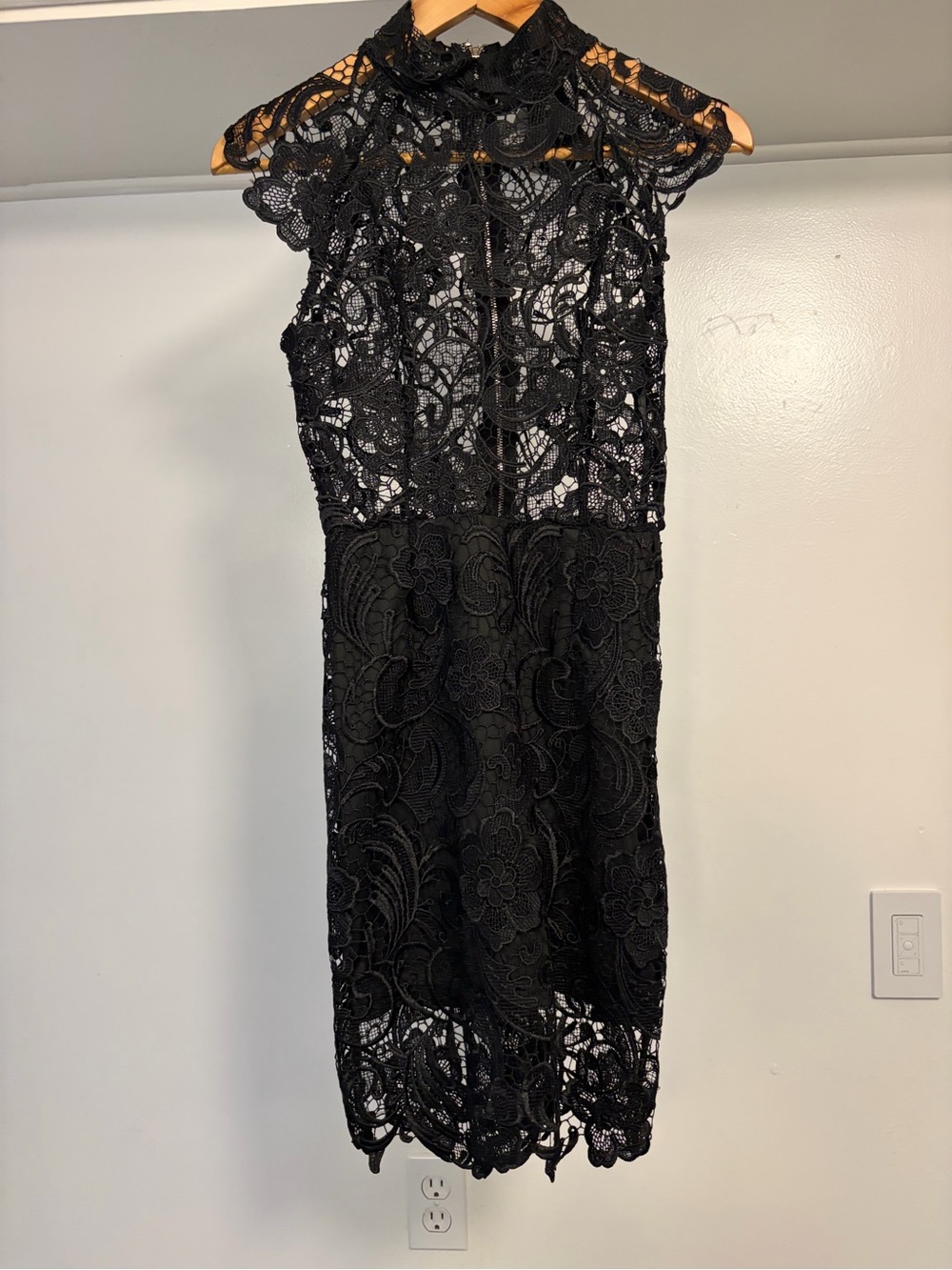 Xenia Boutique Black Lace Midi Dress with High Neck